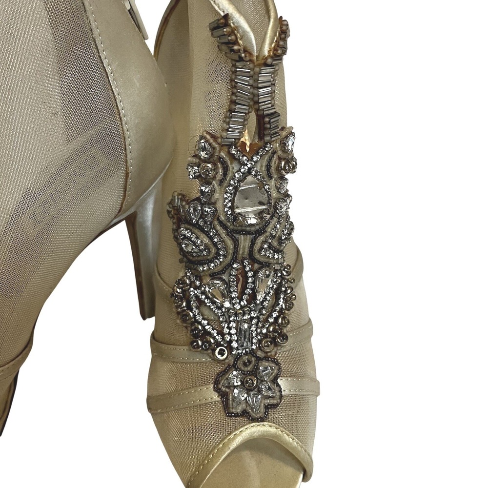 Badgley Mischka Lianna Peep Toe Booties Sz 8M Champagne Rhinestone Wedding Heels - Picture 3 of 9